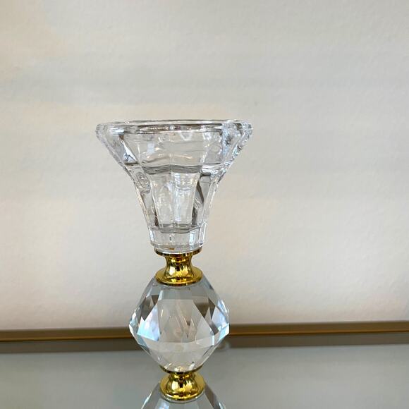 Faceted Crystal & Brass Candlestick Holders 9in Set of 2 Baroque Style NEW - Picture 5 of 10